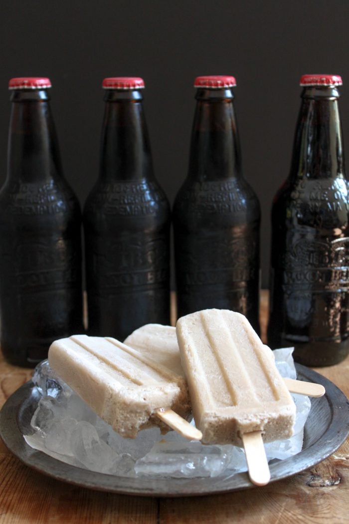 Root beer float bars made with vanilla ice cream and root beer