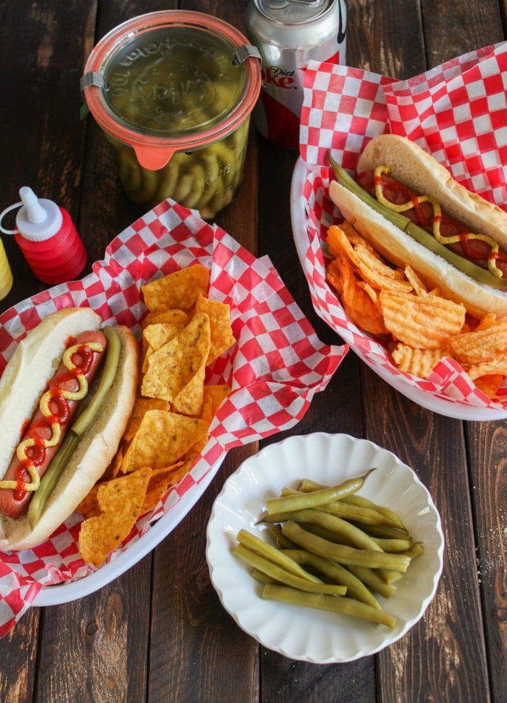 Pickled Green Beans with Hot Dogs