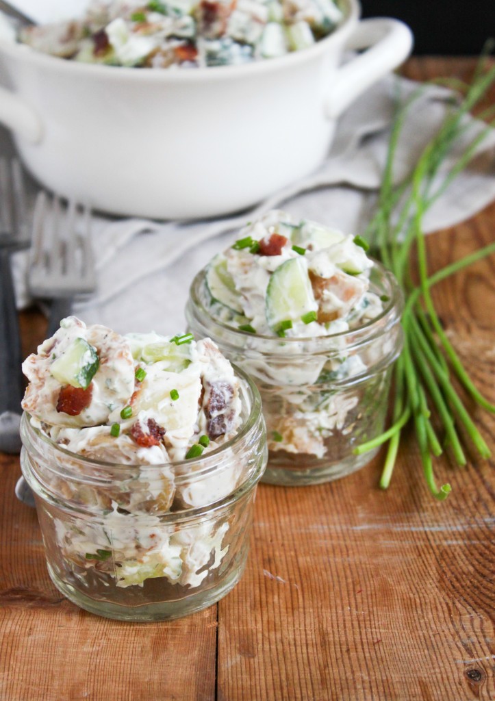 Roasted Potato Salad with bacon, cucumber, and ranch