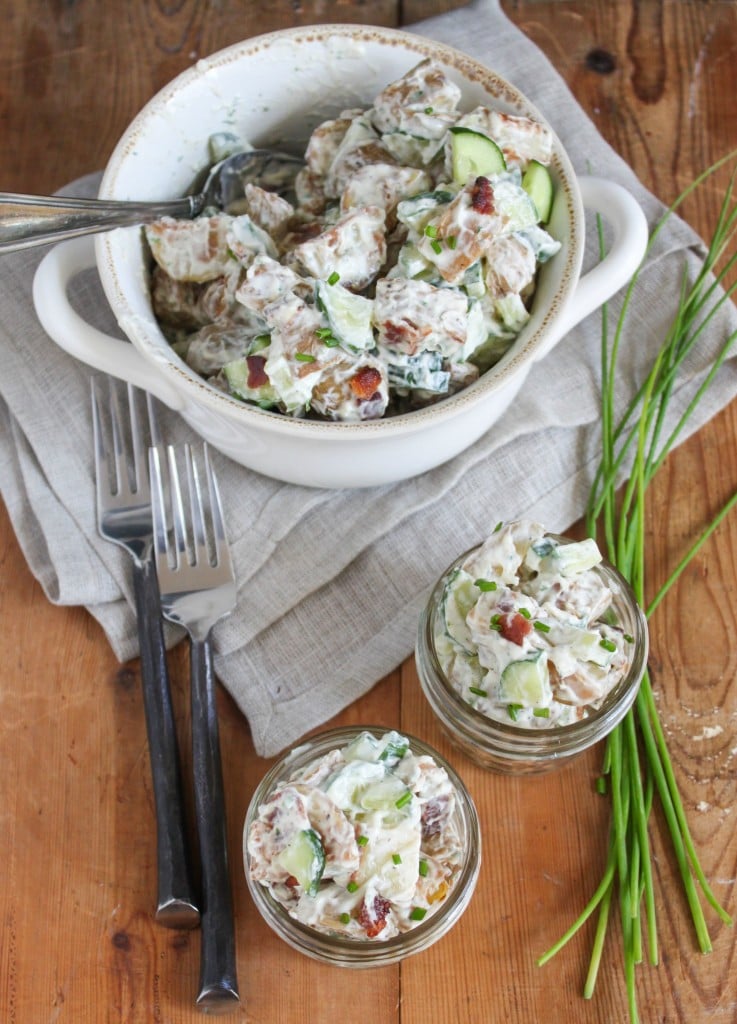 roasted potato salad with bacon, cucumber, and ranch