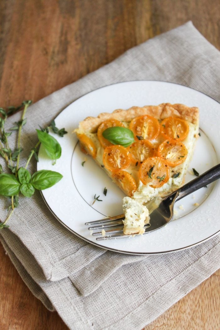 slice of cherry tomato pesto tart