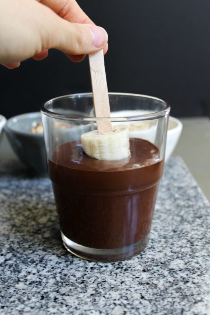 the secret to easy frozen banana chocolate dipping cup