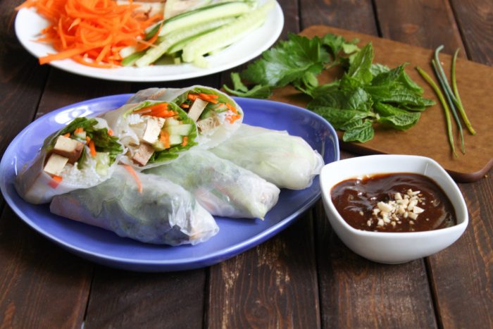 Vegetarian Spring Rolls with Peanut Hoisin Sauce