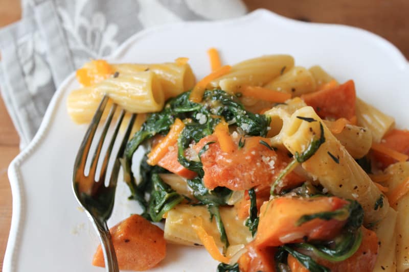 close-up of Roasted Persimmon Arugula Pasta