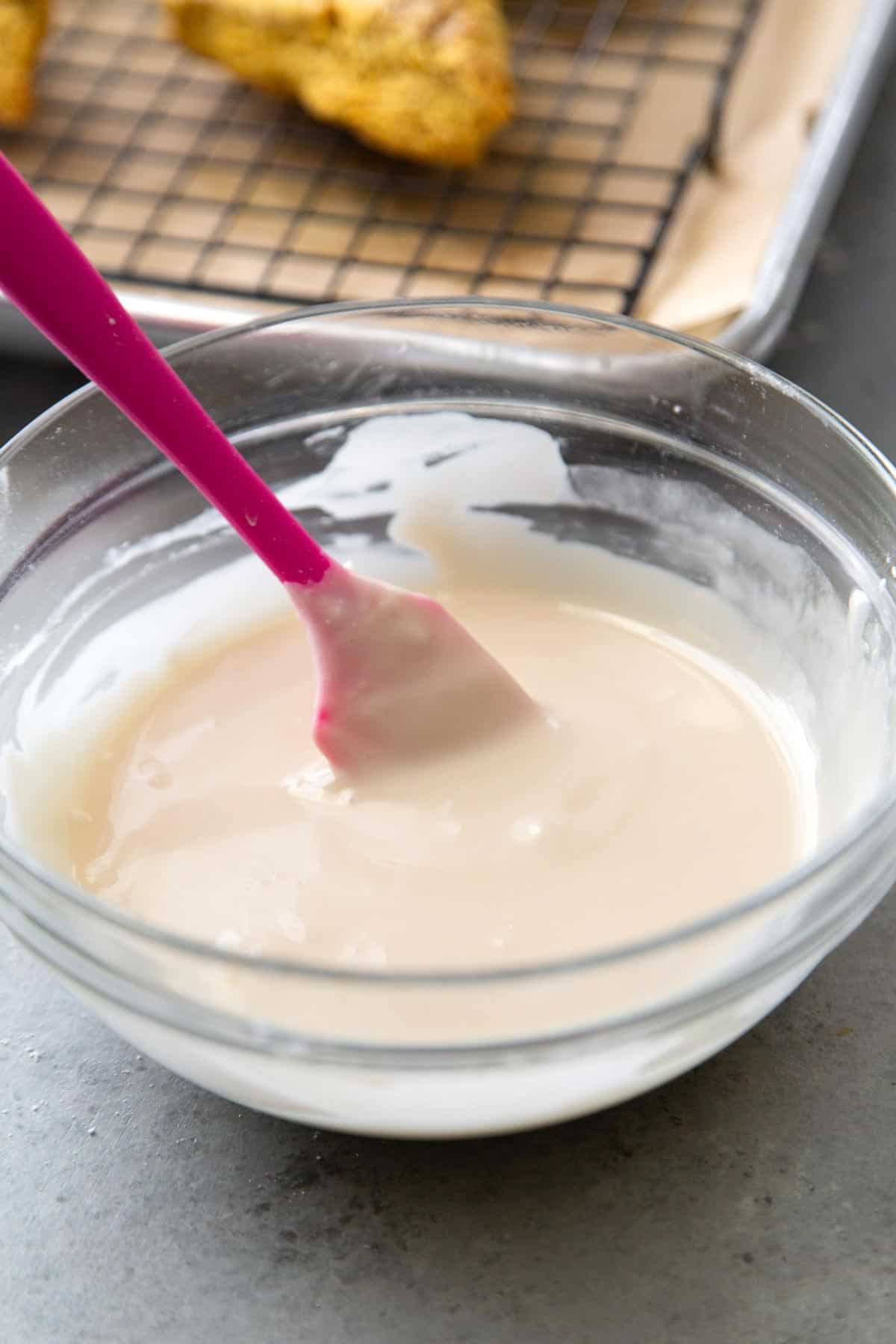 maple glaze in a glass bowl.