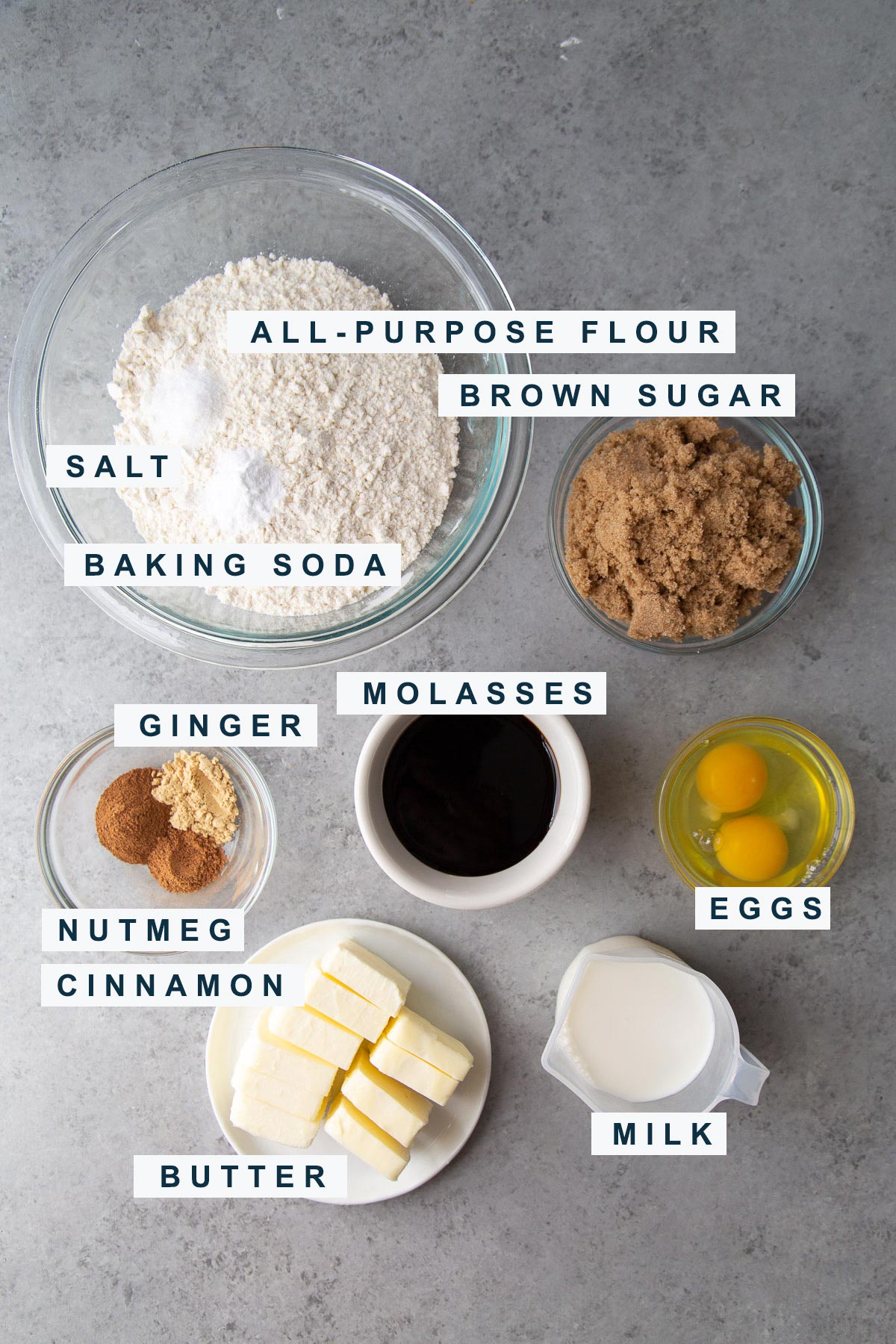 ingredients needed for gingerbread layer cake include molasses, brown sugar, spices, and butter.