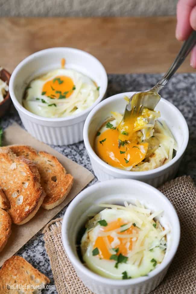 Baked Eggs with Spinach and Bacon The Little Epicurean