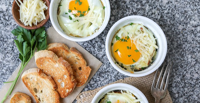 Baked Eggs with Spinach and Bacon- The Little Epicurean