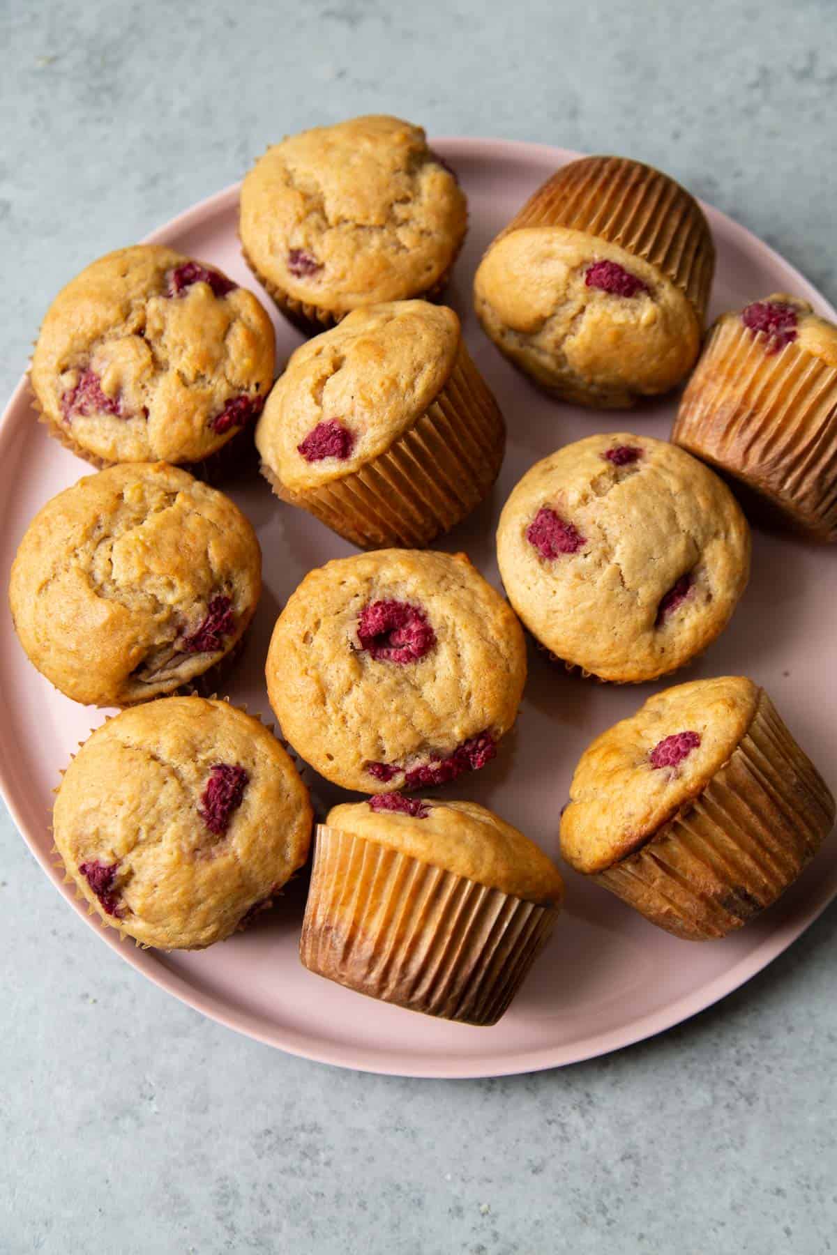 buttermilk banana muffins with raspberries