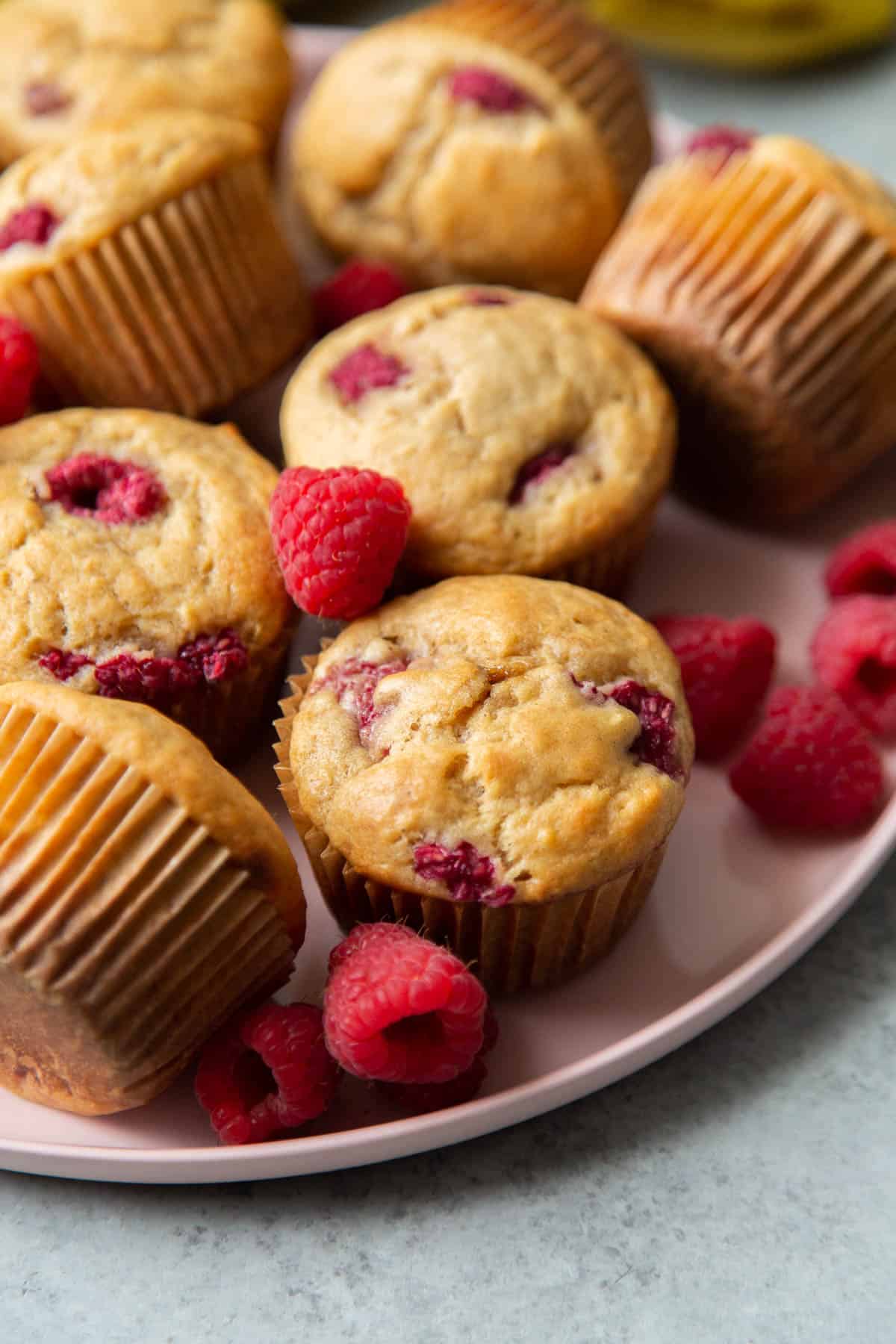 Banana Buttermilk Muffins with raspberries