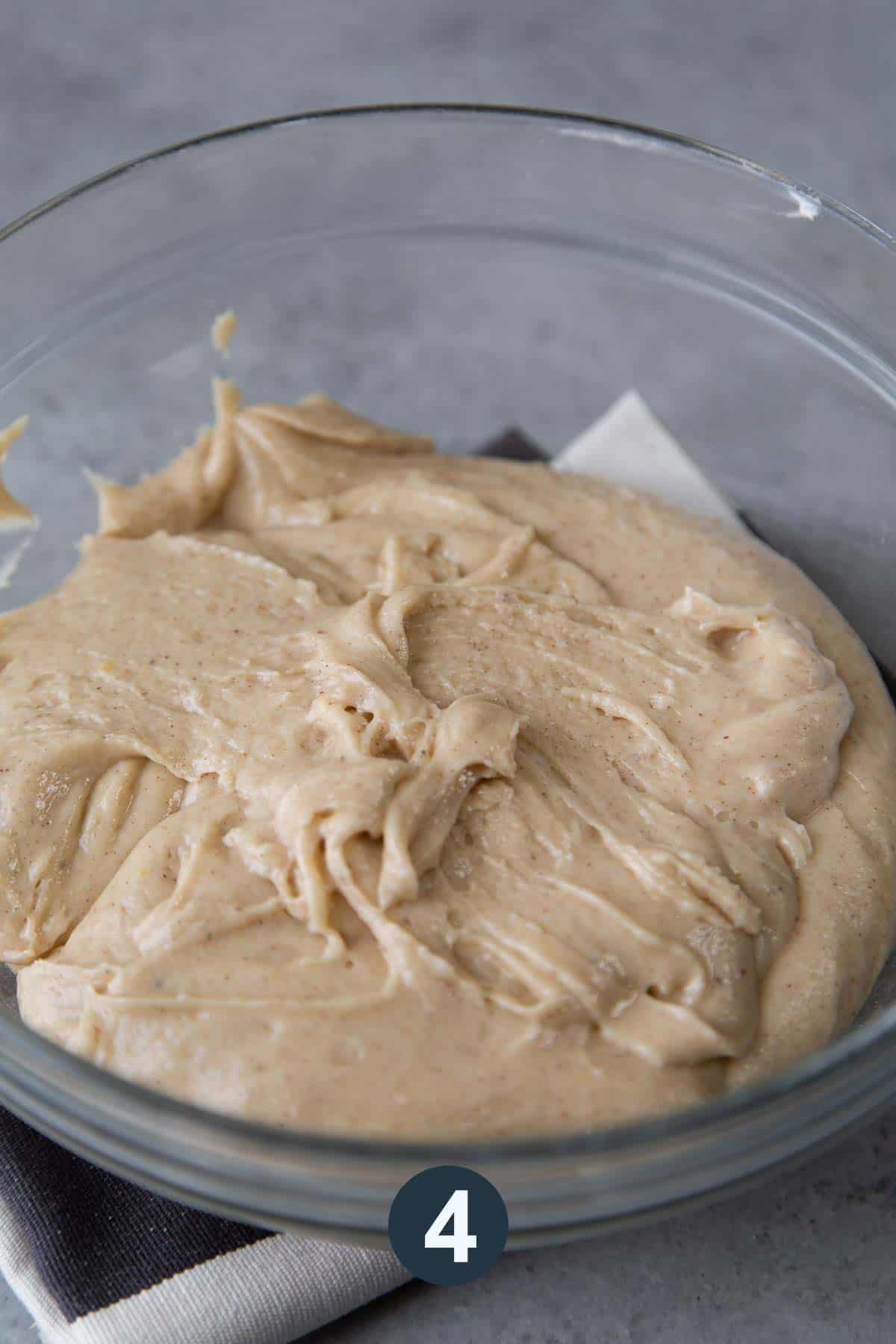 cake doughnut dough in bowl.