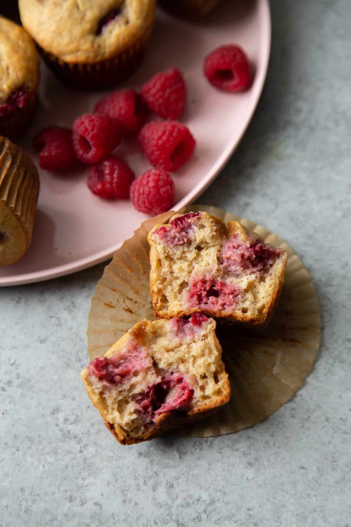 interior shot of raspberry banana buttermilk muffins