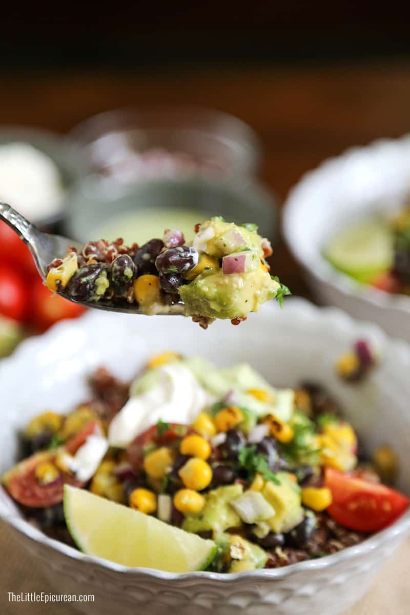 Red Quinoa Bowl with Lime Cilantro Ranch Dressing