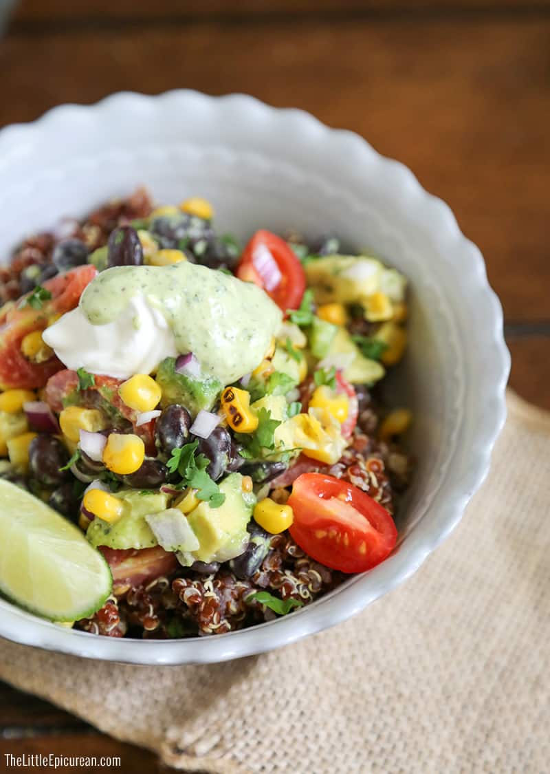 Red Quinoa Bowl with Lime Cilantro Ranch Dressing