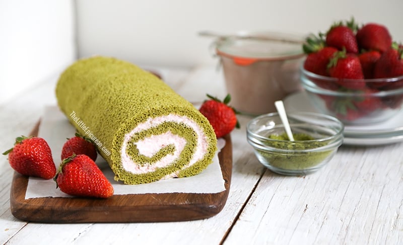 Matcha Green Tea Swiss Roll with Strawberry Mousse