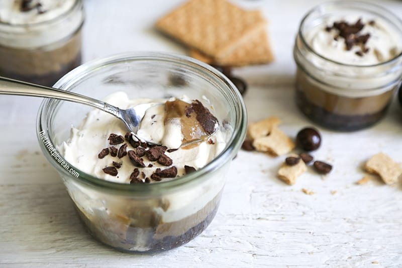 Oreo Coffee Cream Parfait in glass jar.