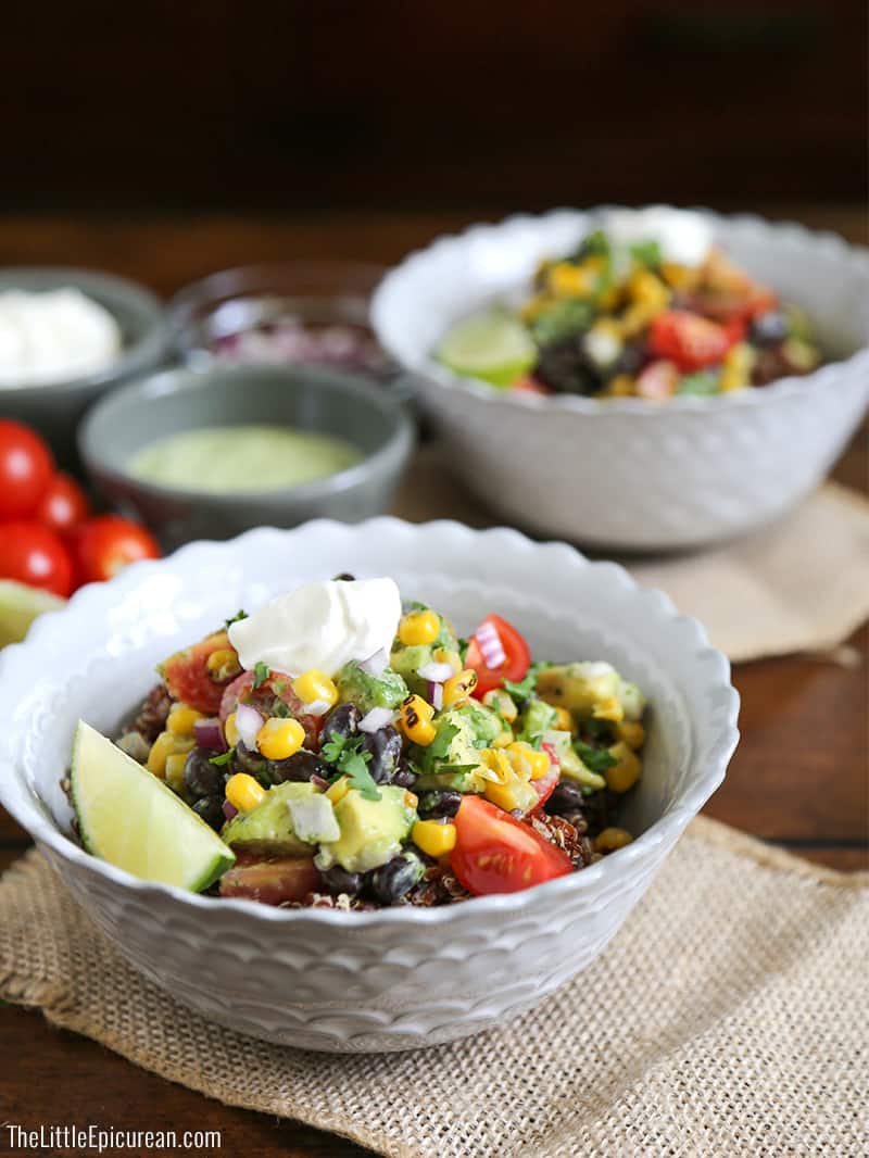 Red Quinoa Bowl with Lime Cilantro Ranch Dressing