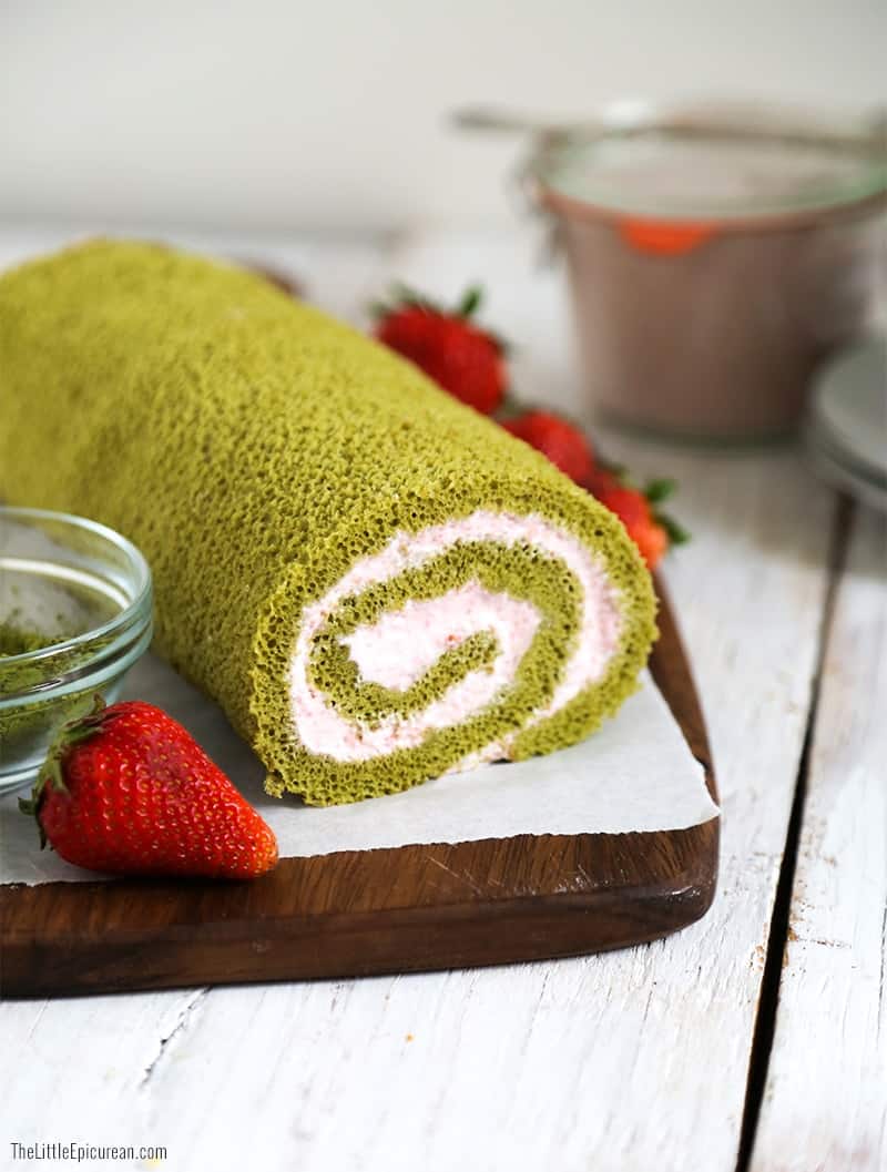 Matcha Green Tea Swiss Roll with Strawberry Mousse