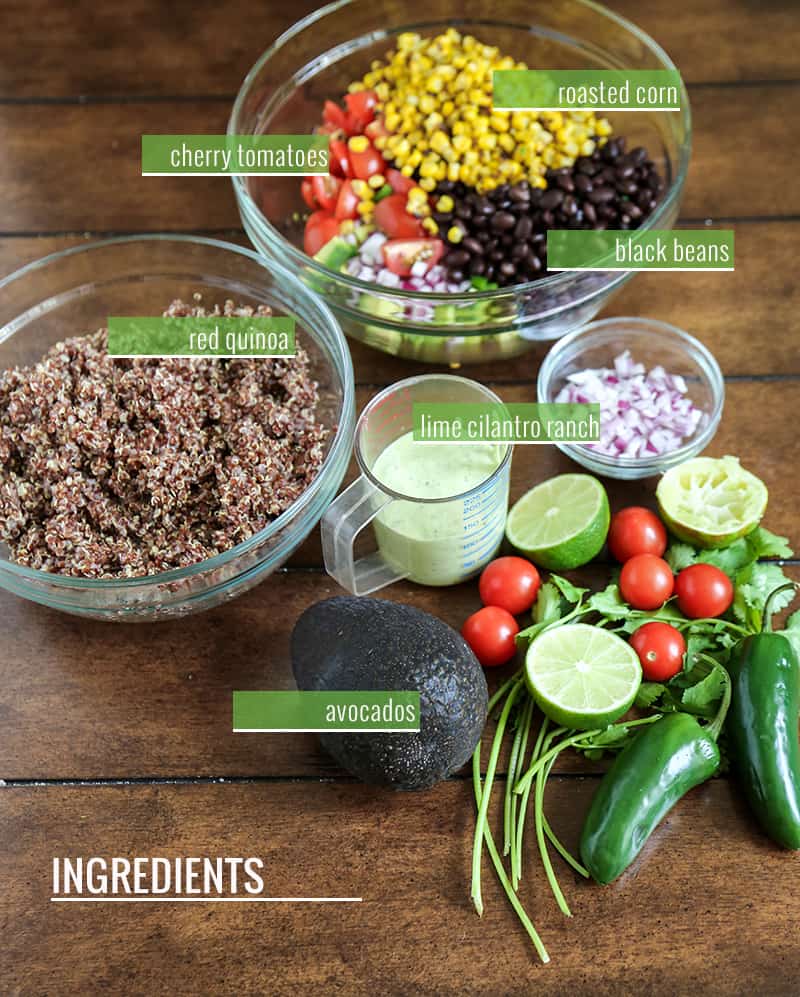 Red Quinoa Bowl with Lime Cilantro Ranch Dressing