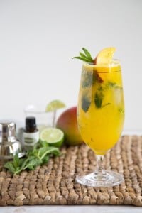 Mango Mojito garnished with fresh mango and mint leaves