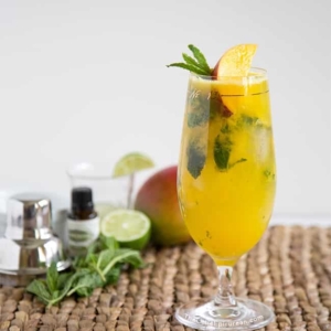 Mango Mojito garnished with fresh mango and mint leaves