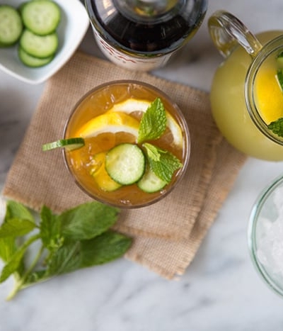 Summer Pimm's Cup with cucumber mint lemonade