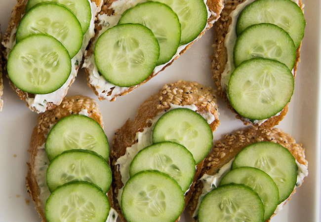 Cucumber Crostini with Garlic and Chives Cream Cheese