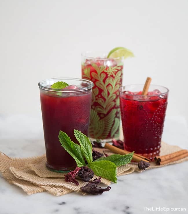 A trio of cold brew hibiscus tea