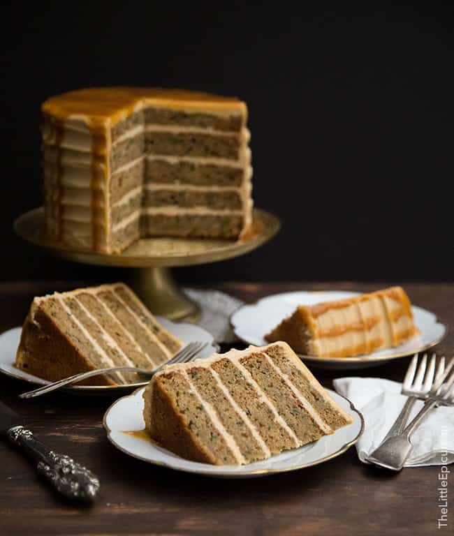 Brown Butter Zucchini Cake with salted caramel