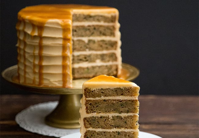 Brown Butter Zucchini Cake with salted caramel