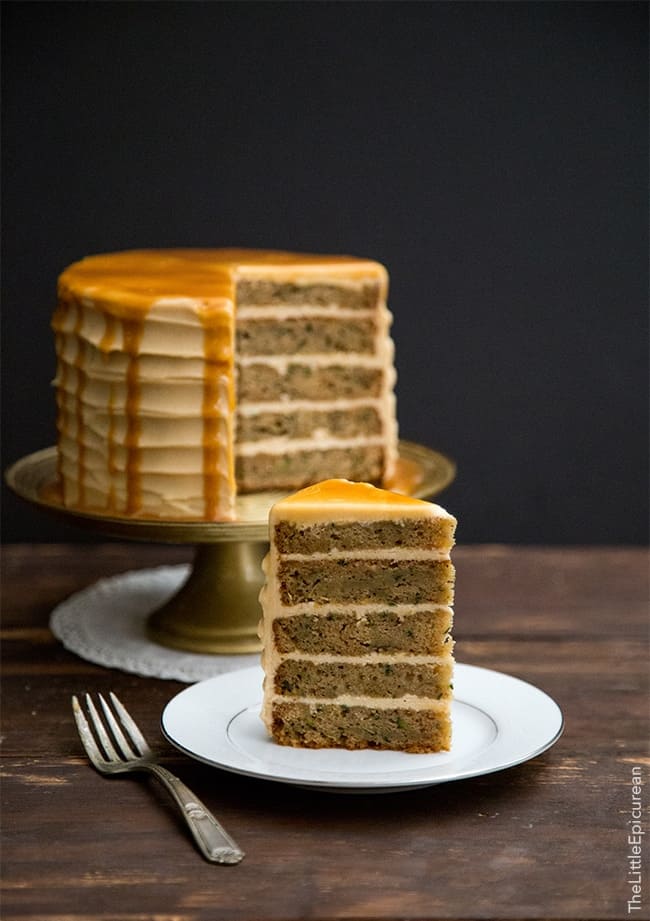 Brown Butter Zucchini Cake with salted caramel