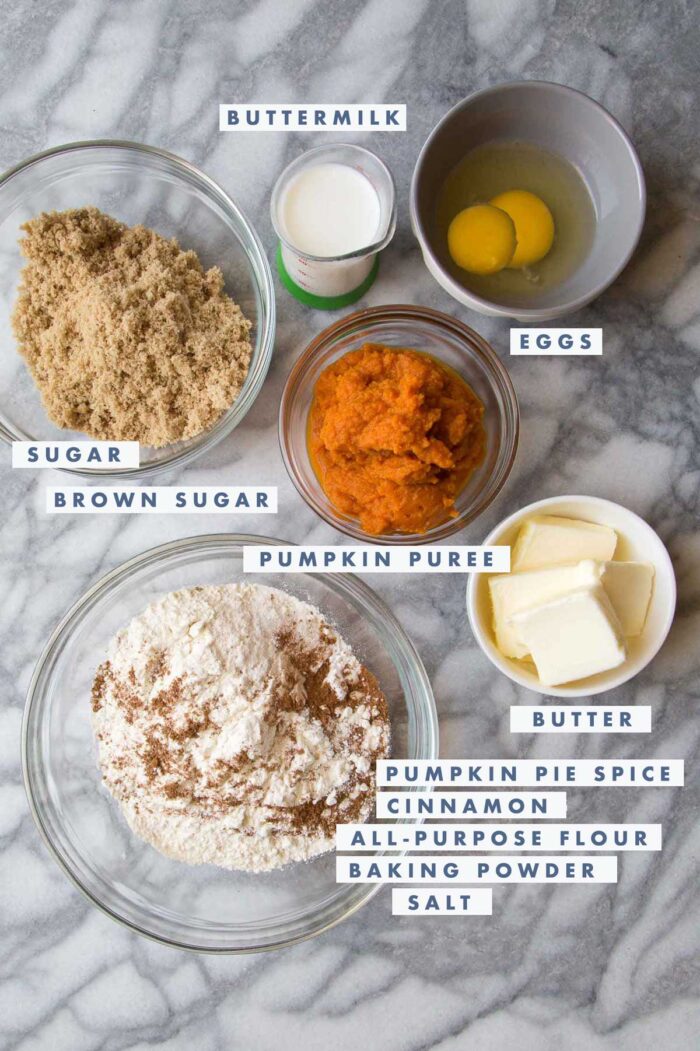 portioned out ingredients needed for baked pumpkin donuts with glaze.