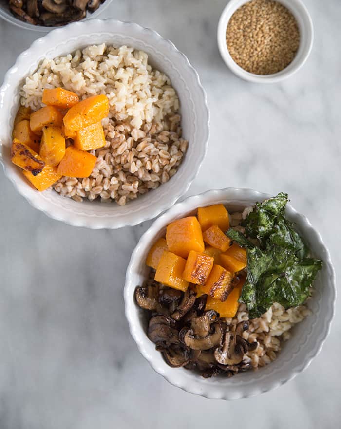 Barley Rice Bowl with vegetables, soft boiled egg, and teriyaki sauce