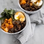 Barley Rice Bowl with vegetables, soft boiled egg, and teriyaki sauce