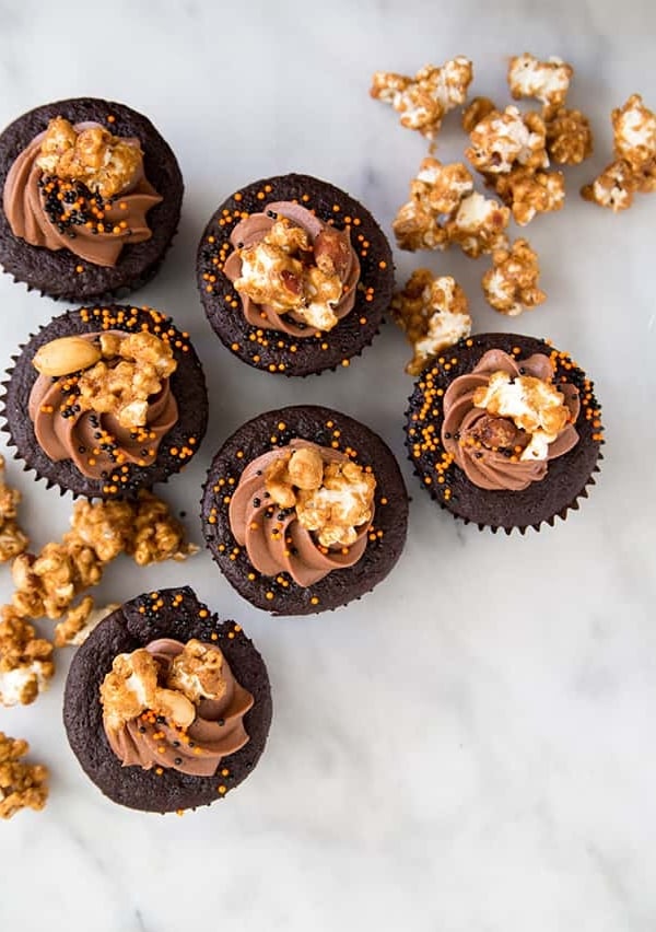 Chocolate Peanut Butter Cake with caramel popcorn | the little epicurean