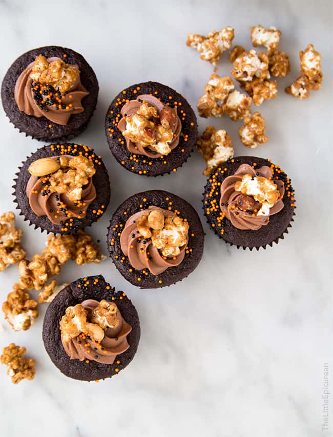 Chocolate Peanut Butter Cake with caramel popcorn | the little epicurean