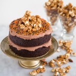 Chocolate Peanut Butter Cake with caramel popcorn | the little epicurean