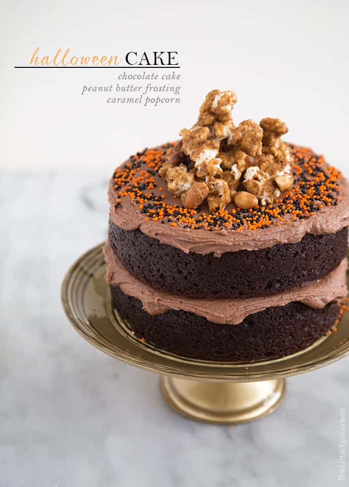 Chocolate Peanut Butter Cake with Caramel Popcorn | the little epicurean