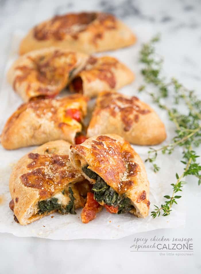 Spicy Chicken Sausage and Spinach Calzone