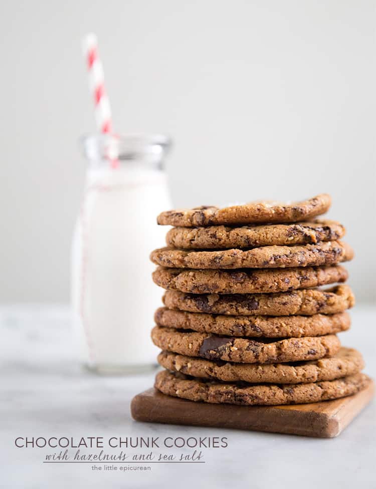 Chocolate Chunk Cookies with hazelnut and sea salt