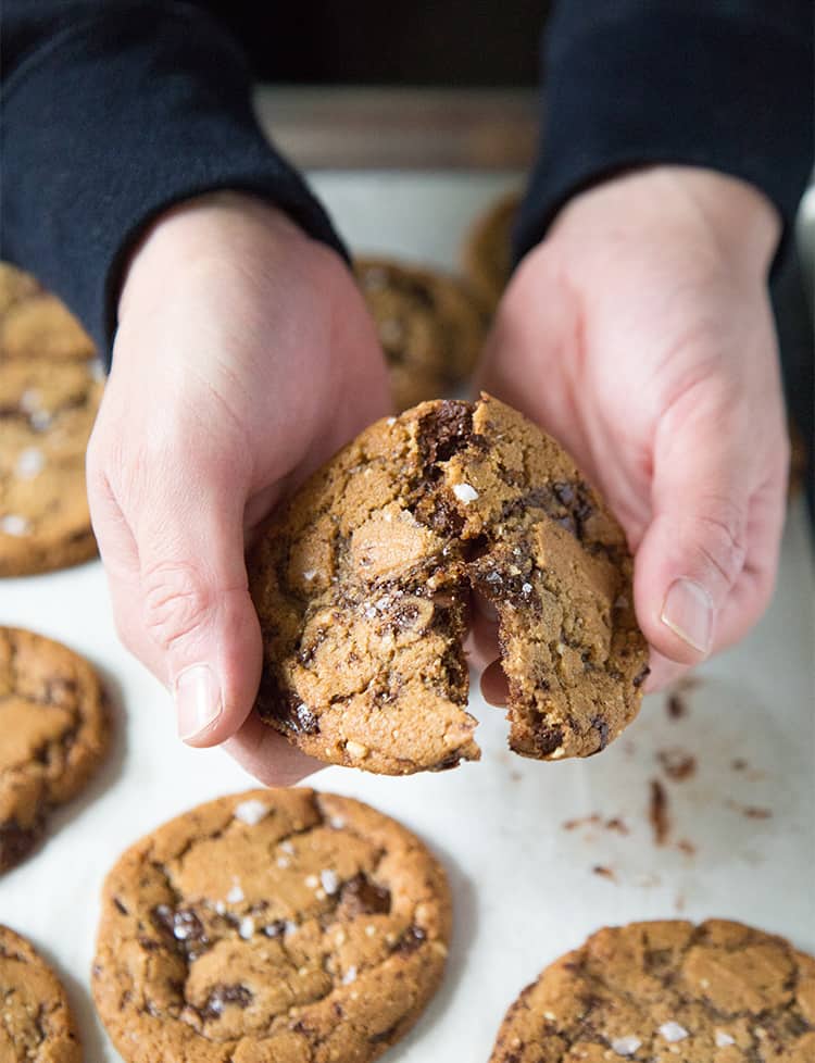 Chocolate Chunk Cookies with hazelnut and sea salt