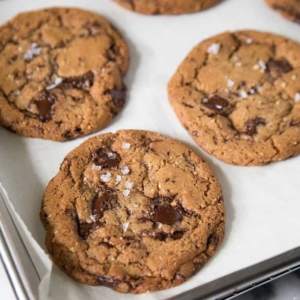 Chocolate Chunk Cookies with hazelnut and sea salt