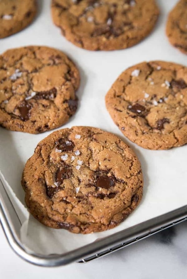 Chocolate Chunk Cookies with hazelnut and sea salt