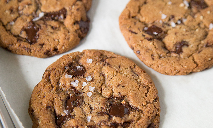 Chocolate Chunk Cookies with hazelnut and sea salt