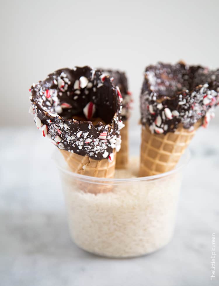 Chocolate Dipped Peppermint Waffle Cone