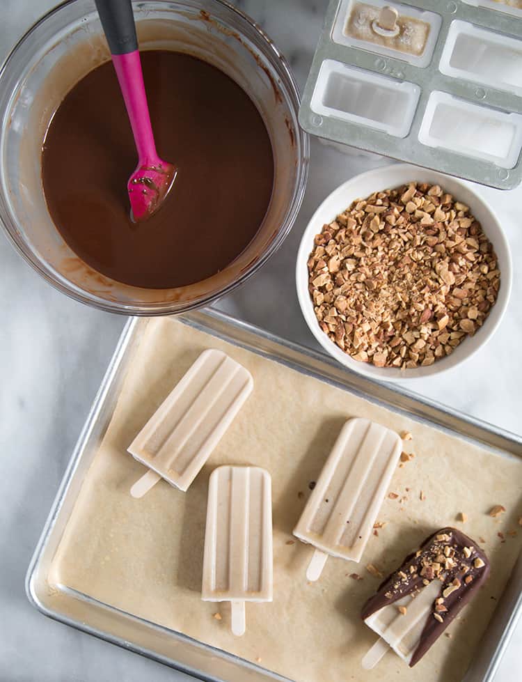 Banana Coconut Ice Pops with chocolate and almonds