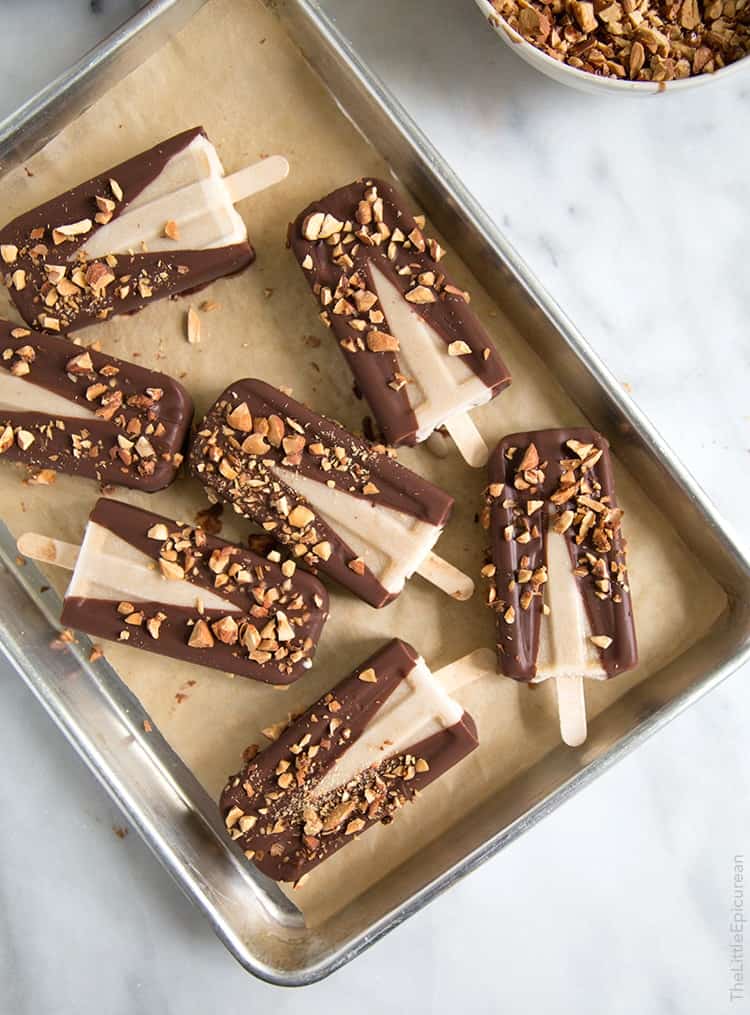 Banana Coconut Ice Pops with chocolate and almonds