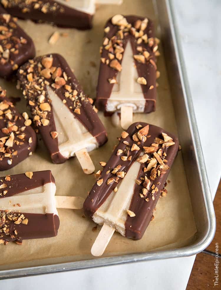 Banana Coconut Ice Pops with chocolate and almonds