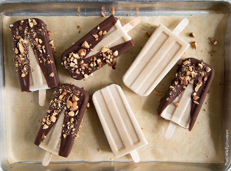 Banana Coconut Ice Pops with chocolate and almonds