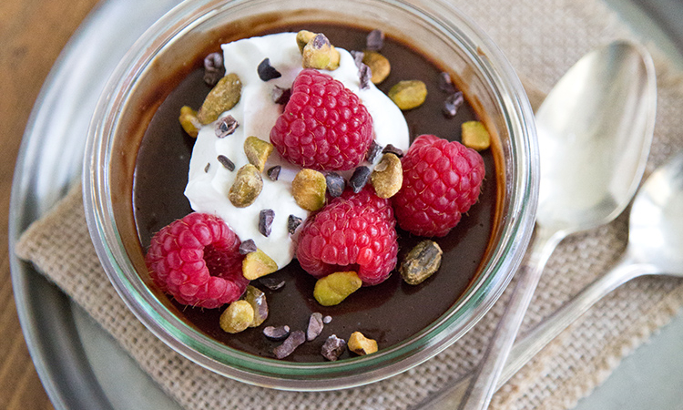 Chocolate Pots de Creme with honey whipped cream